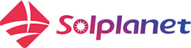 Solplanet brand logo: red abstract sun icon to the left of the word Solplanet. - Solarplaza