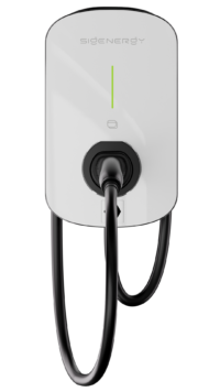 Sigen Ev Ac Charger Type2 Frontpng - Solarplaza White EV charging wall unit with a green vertical indicator and a connected charging cable reuseable for an electric vehicle. - Solarplaza