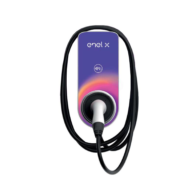 Enel X 301gjba00223emeu-sfxea1 - Solarplaza Enel X EV charging station with a plugged-in charging cable. - Solarplaza