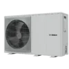 Bosch outdoor condenser unit with large fan behind a grille on a gray cabinet.