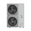 Outdoor HVAC condenser unit with two large fans behind protective grilles, Bosch branded panel on the right side.