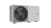 O157233576_compress_2000_awf_46kw_left_perspective_render - Solarplaza Bosch outdoor air conditioning condenser with large front fan and grille on a black background. - Solarplaza