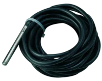 Coiled black electrical cable with a metal sensor/probe at the end - Solarplaza