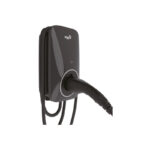Wall-mounted electric vehicle charger with a plugged-in charging cable - Solarplaza