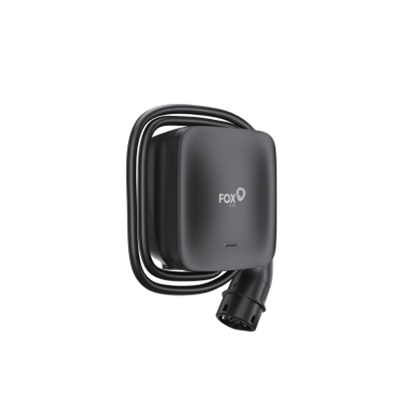 L11pc - Solarplaza Compact black Fox wall charger with a coiled cable and a round multi‑pin connector at the end - Solarplaza