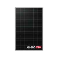 Hi-MO X10 solar panel with a grid of dark cells and a white border, logo bottom-right. - Solarplaza