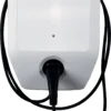 White Bosch wall-mounted electric vehicle charger with a black charging cable looping around the unit.