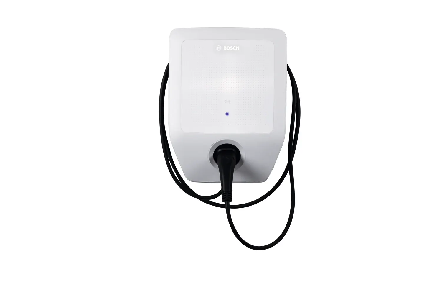 O140839252_power_charge_7000i_wallbox_front_on - Solarplaza Bosch electric vehicle charging wallbox with coiled charging cable on a white background - Solarplaza