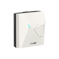 SolarEdge solar inverter unit with a geometric white housing used to convert DC from solar panels to AC electrical output. - Solarplaza